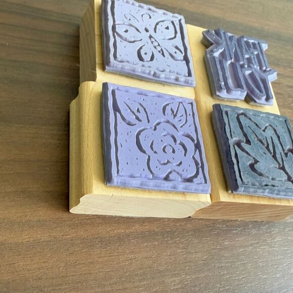Set Of 4 Stampin’ Up! Thank You Blocks Rubber Stamps With Butterfly Leaf & Flora - Picture 5 of 7